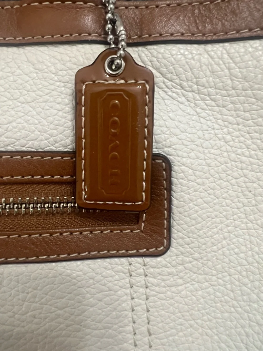 Coach Cream Leather Shoulder Tote with Brown Trim - Picture 7 of 12